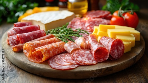 Delicious meat platter presenting variety of cured meat products