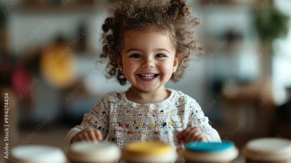 A cheerful little girl with curly hair beams as she plays with drums, reflecting joy, energy, and the spirited delight of musical exploration. A cheerful little girl with curly hair beams as she plays with drums, reflecting joy, energy, and the spirited delight of musical exploration.