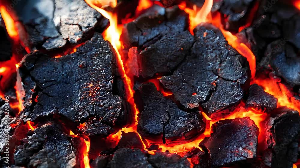 Burning hot coals, glowing embers with dark charred surface, intense heat texture, fiery energy, close-up abstract fire. Burning hot coals, glowing embers with dark charred surface, intense heat texture, fiery energy, close-up abstract fire.