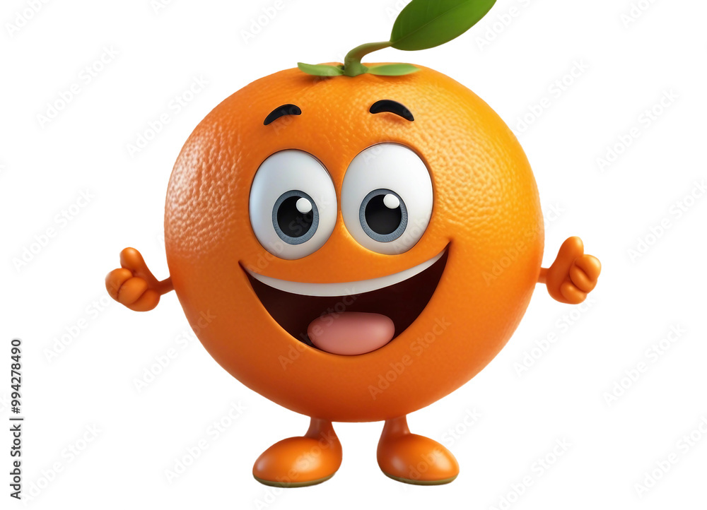 Happy Orange Cartoon Character with Leaf on Transparent Background Happy Orange Cartoon Character with Leaf on Transparent Background