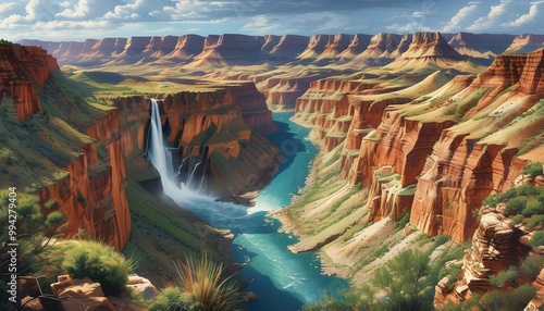 Peaceful Spring Serenity at Grand Canyons Havasupai Falls in Arizonas Stunning Landscape