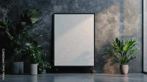 Mockup of vertical blank billboard on dark grey wall 