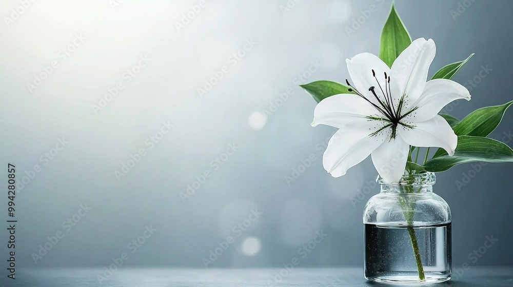 a white flower in a glass vase with water on a table against a sharp background a white flower in a glass vase with water on a table against a sharp background