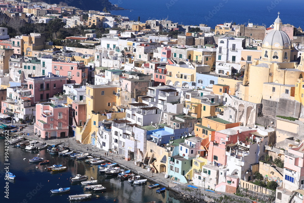 old town of procida, italy aerial old town of procida, italy aerial
