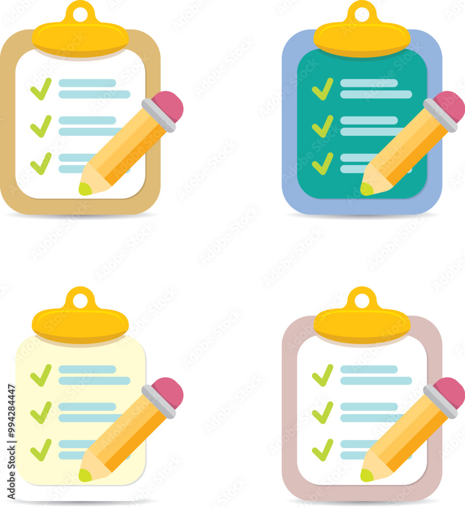 vector cartoon Clipboard icons set with green checkmarks and orange pencil isolated on transparent background. Checklist vector flat style symbol collection. to do list logo vector cartoon Clipboard icons set with green checkmarks and orange pencil isolated on transparent background. Checklist vector flat style symbol collection. to do list logo