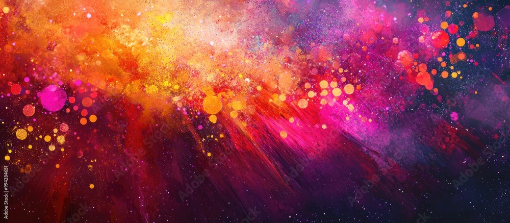 Fototapeta premium Abstract expressionism tribute with blossoming pita featuring a dynamic composition of sparkles and a vibrant diffusion of colors