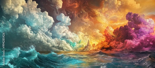 A vibrant and imaginative surreal seascape with a spectrum of colors