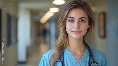 nurse in uniform posing for a portrait in a hospital corridor, showcasing the vital role of healthcare professionals in providing medical care and patient support