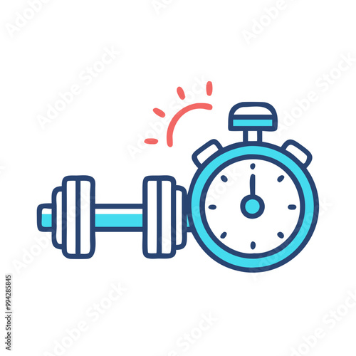 A minimalist dumbbell and stopwatch icon for fitness apps, ideal for tracking strength and interval training