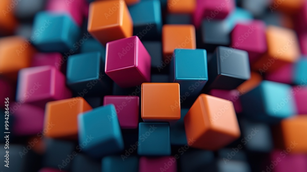 This striking image displays a dynamic arrangement of colorful cubes in different orientations and positions, creating a vibrant and engaging visual pattern. This striking image displays a dynamic arrangement of colorful cubes in different orientations and positions, creating a vibrant and engaging visual pattern.