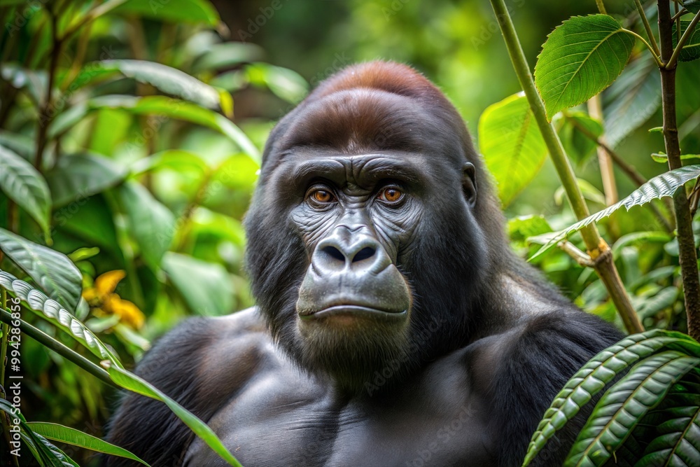 Fototapeta premium Majestic mountain gorilla in rainforest habitat