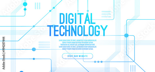Abstract digital technology hi-tech futuristic blue white background, cyber information communication, innovation future tech data, internet network connection, Ai big data lines dots, circuit vector
