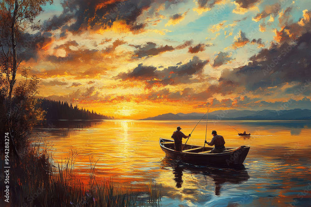 the beauty of the lake is fishermen and sunset the beauty of the lake is fishermen and sunset