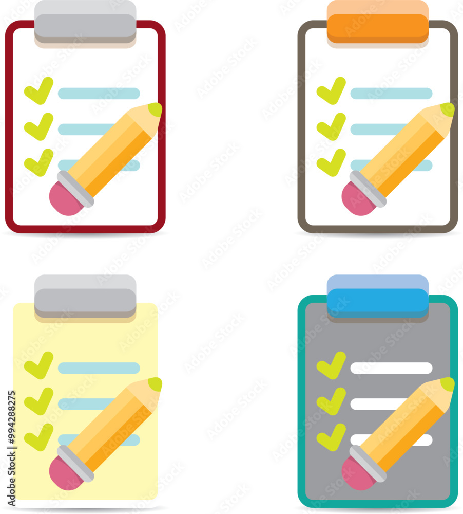 vector cartoon Clipboard icons set with green checkmarks and orange pencil isolated on transparent background. Checklist vector flat style symbol collection. to do list logo vector cartoon Clipboard icons set with green checkmarks and orange pencil isolated on transparent background. Checklist vector flat style symbol collection. to do list logo