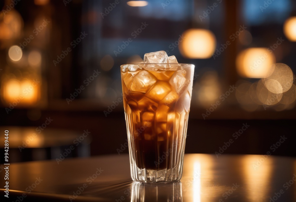 close view iced coffee served textured glass reflections ice cubes enhancing visual appeal, dark, liquid, condensation, freshness, refreshing, drink, clear close view iced coffee served textured glass reflections ice cubes enhancing visual appeal, dark, liquid, condensation, freshness, refreshing, drink, clear
