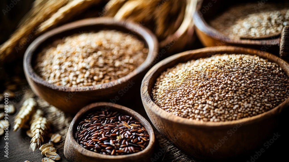 A colorful array of whole grains emphasizing a balanced diet. A colorful array of whole grains emphasizing a balanced diet.