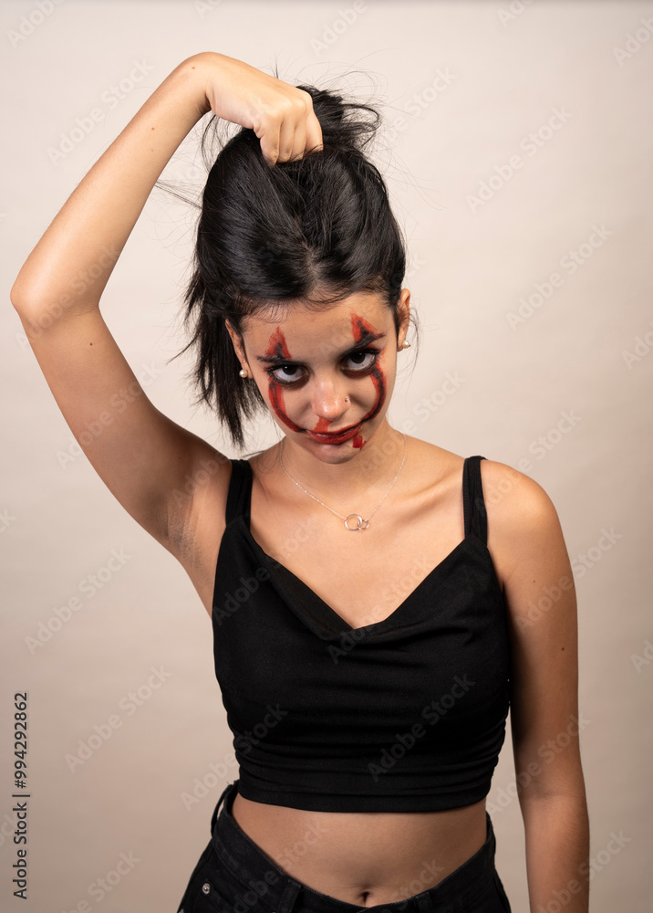 teen halloween haunting look grabbing her hair teen halloween haunting look grabbing her hair