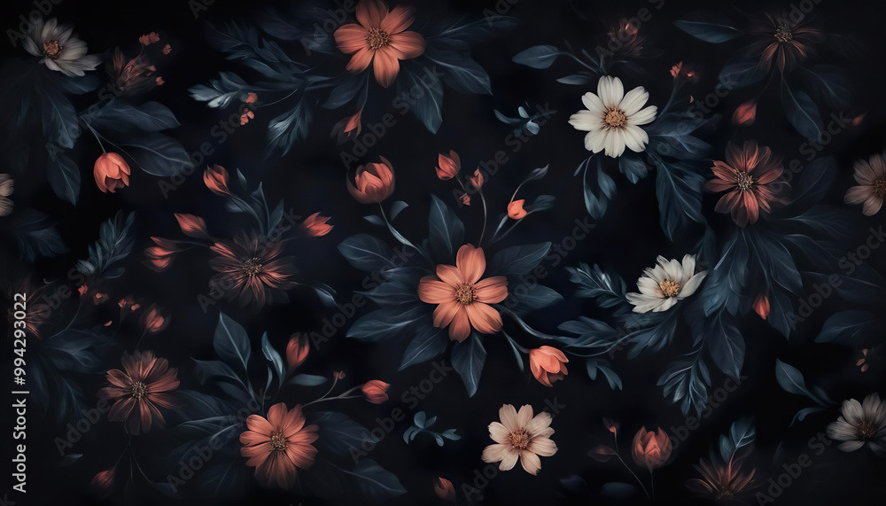 Naklejka premium Dark floral pattern