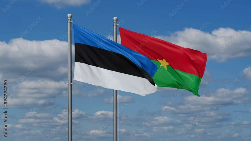 Burkina Faso and Estonia flags flying together, video concept of the relationship, two country relations concept Burkina Faso and Estonia flags flying together, video concept of the relationship, two country relations concept