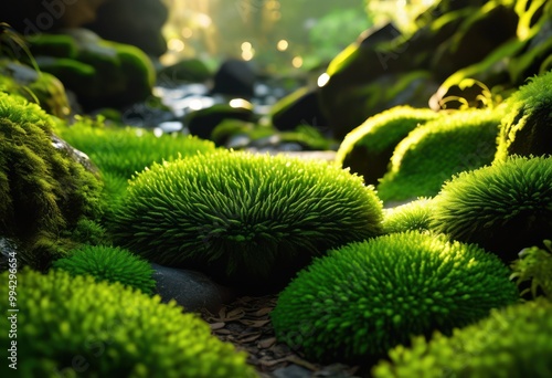 close exquisite textures lush green moss showcasing detailed patterns vivid shades palette, aesthetic, botanical, bloom, closeup, color, details photo