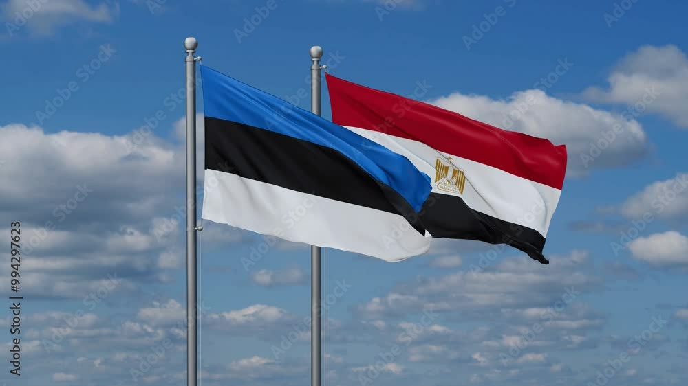 Egypt and Estonia flags flying together, video concept of the relationship, two country relations concept Egypt and Estonia flags flying together, video concept of the relationship, two country relations concept