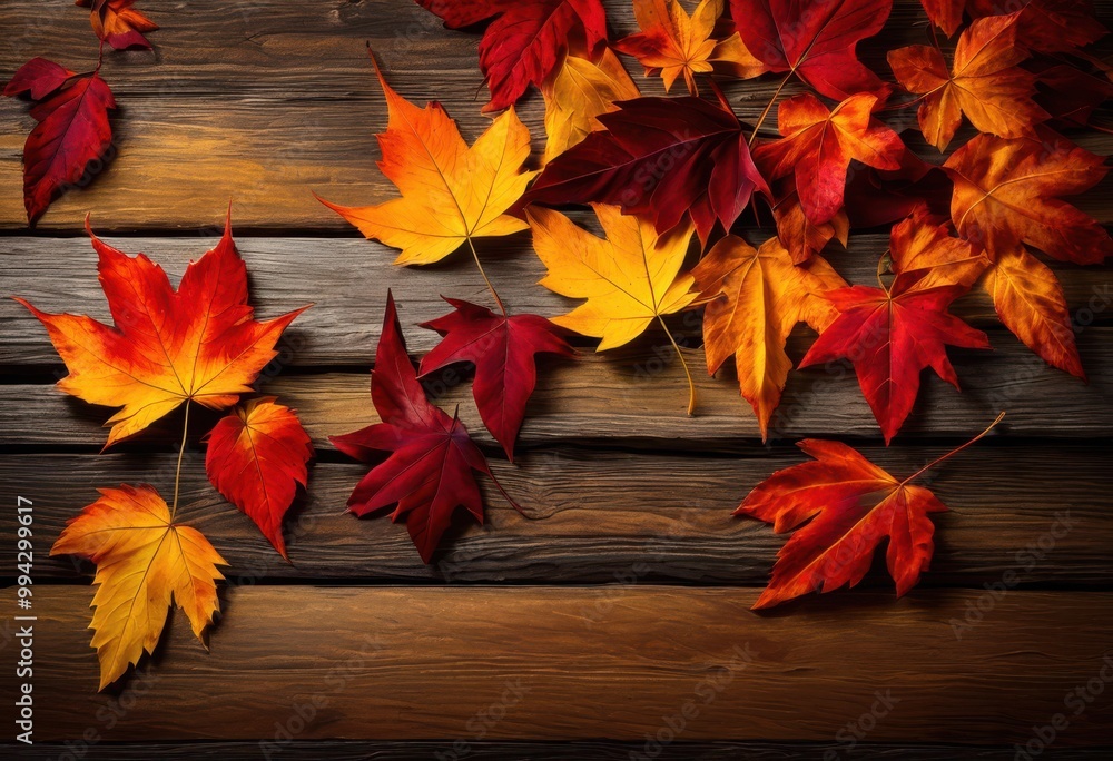 vibrant autumn leaves displayed elegant wooden surface offering rustic colorful aesthetic, texture, colors, orange, yellow, red, green, seasonal, foliage vibrant autumn leaves displayed elegant wooden surface offering rustic colorful aesthetic, texture, colors, orange, yellow, red, green, seasonal, foliage