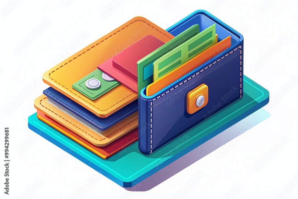 Isometric Wallet Design with Cash and Cards for Financial Transactions and Digital Payments Concept Isometric Wallet Design with Cash and Cards for Financial Transactions and Digital Payments Concept