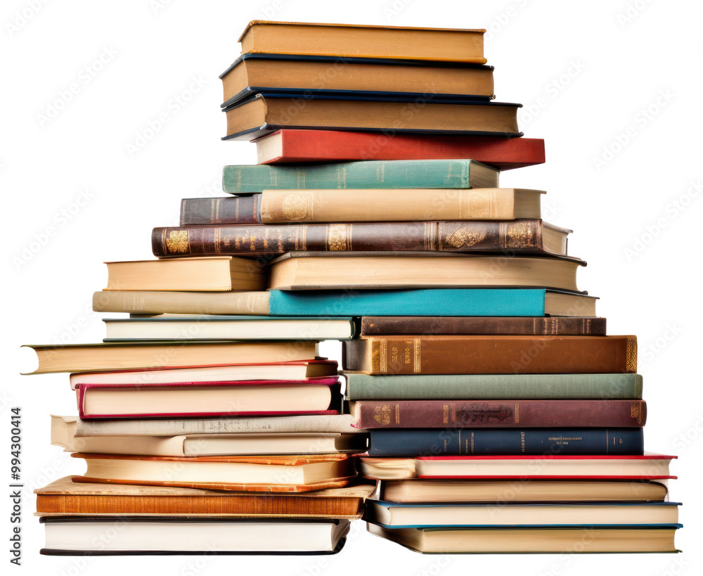 PNG Tall pile of books lots various publication library white background. PNG Tall pile of books lots various publication library white background.