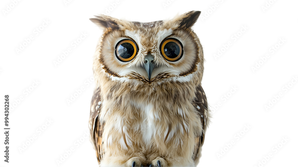 Obraz premium A fluffy owl isolated on transparent PNG.