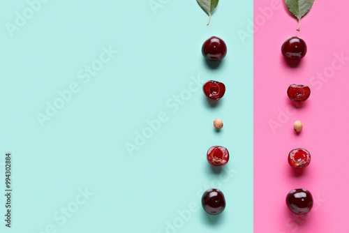 Fresh ripe cherries and pit...