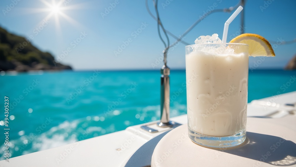 Refreshing coconut milk on a yacht in the Mediterranean sun Refreshing coconut milk on a yacht in the Mediterranean sun