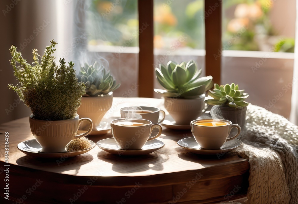 charming arrangement hot steaming cups elegant wooden table surrounded natural light cozy accents, applewood, ambiance, aeration, art, beverage, bright charming arrangement hot steaming cups elegant wooden table surrounded natural light cozy accents, applewood, ambiance, aeration, art, beverage, bright