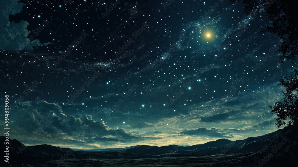 Night Sky with Stars and Distant Mountains Night Sky with Stars and Distant Mountains