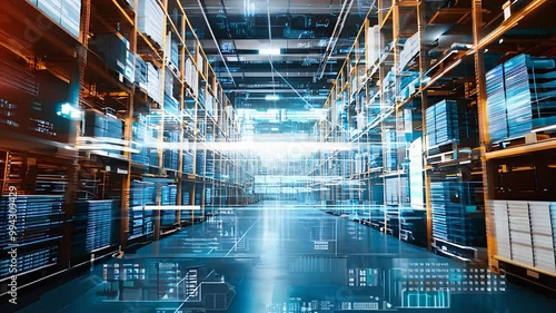 Smart Warehouse with Automated Storage Systems, Futuristic Inventory Management, Digital Logistics and Supply Chain Solutions