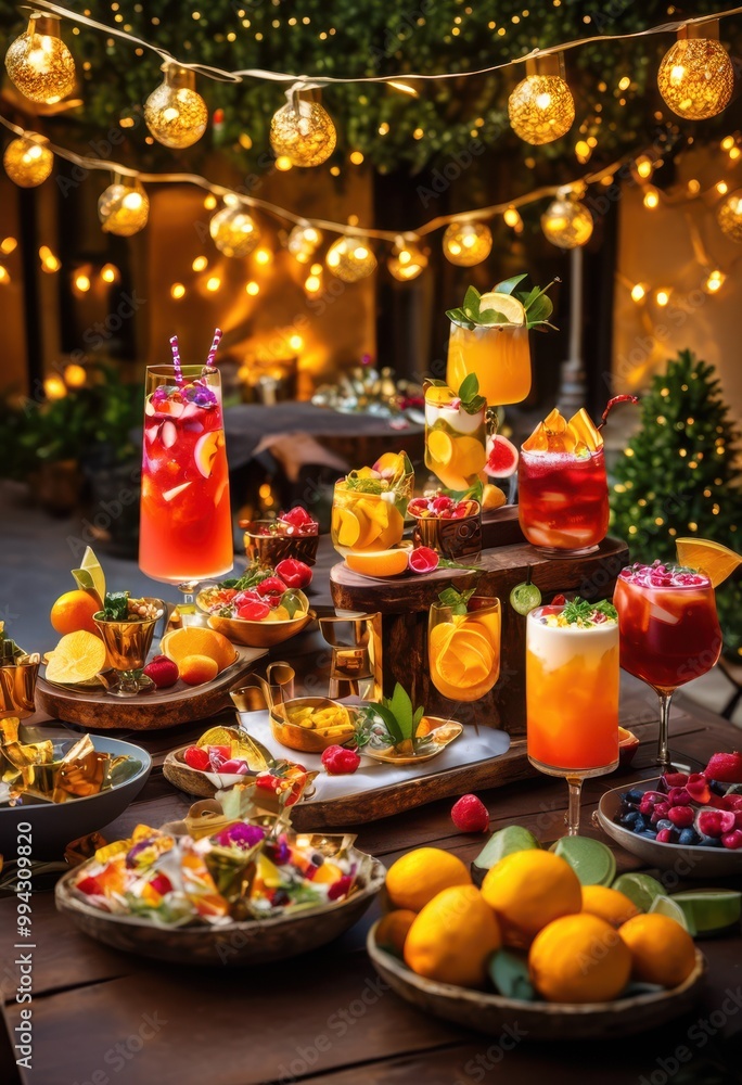 vibrant display colorful drinks snacks capturing attention dynamic presentation festive occasions, appetizers, beverages, buffet, canapes, cocktails, creamy vibrant display colorful drinks snacks capturing attention dynamic presentation festive occasions, appetizers, beverages, buffet, canapes, cocktails, creamy