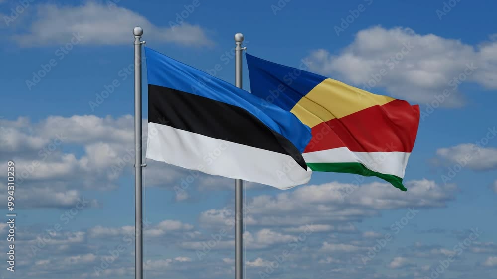 Seychelles and Estonia flags flying together, video concept of the relationship, two country relations concept Seychelles and Estonia flags flying together, video concept of the relationship, two country relations concept