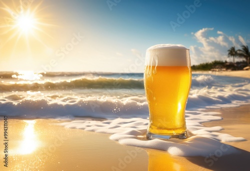 refreshing beer glass overflowing irresistible foam capturing perfect chill summer scene, bubbles, cold, drink, beverage, froth, carbonated, liquid, mug