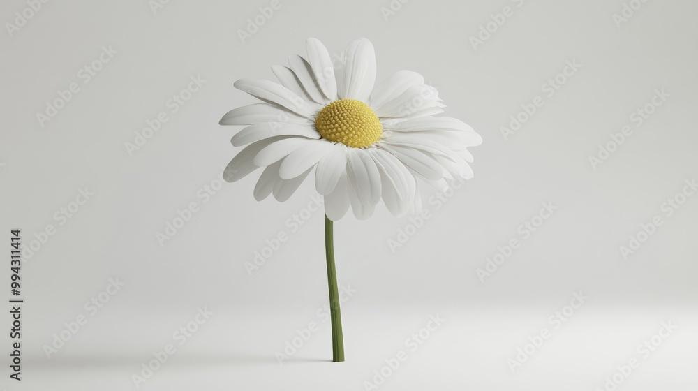 3D render of a white daisy flower set against a plain white background 3D render of a white daisy flower set against a plain white background