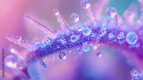 Detailed view of trichomes on a purple cannabis plant photo