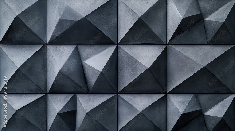 Abstract dark gray concrete tile texture featuring geometric fluted triangles suitable for wallpaper or background design Abstract dark gray concrete tile texture featuring geometric fluted triangles suitable for wallpaper or background design
