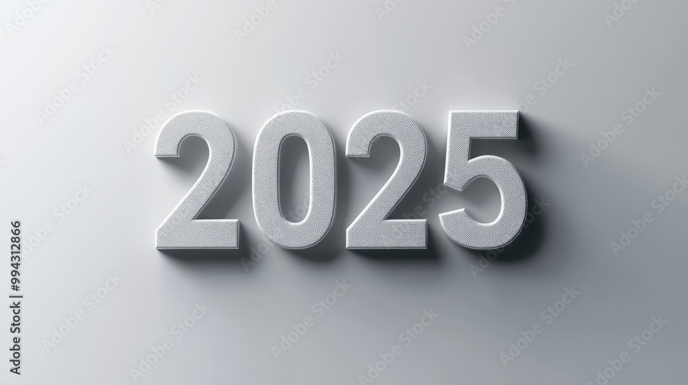 3D text design featuring 2025 on a light grey gradient background with shadow effect ideal for New Year themes 3D text design featuring 2025 on a light grey gradient background with shadow effect ideal for New Year themes