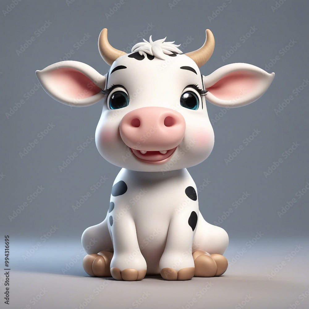 Fototapeta premium Cute little cow sitting on color background generated by AI