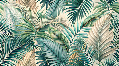 Tropical palm leaves in vibrant colors.
