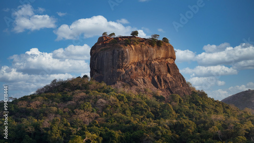 Majestic Aerial View of Sigiriya Rock, Sri Lanka – An Ancient Fortress Surrounded by Lush Landscapes