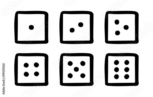 Doodle dice cube set. Game sign. Vector sketch. Gambling symbol. Decoration for apparel, greeting cards, posters, emblems, wallpapers