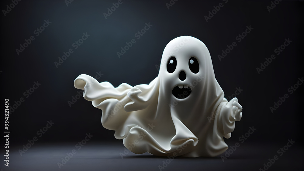 Cute Halloween ghost on dark background Cute Halloween ghost on dark background