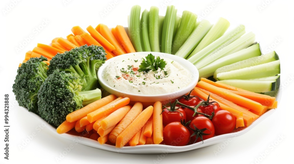 A white plate with a variety of vegetables including broccoli, carrots, celery A white plate with a variety of vegetables including broccoli, carrots, celery