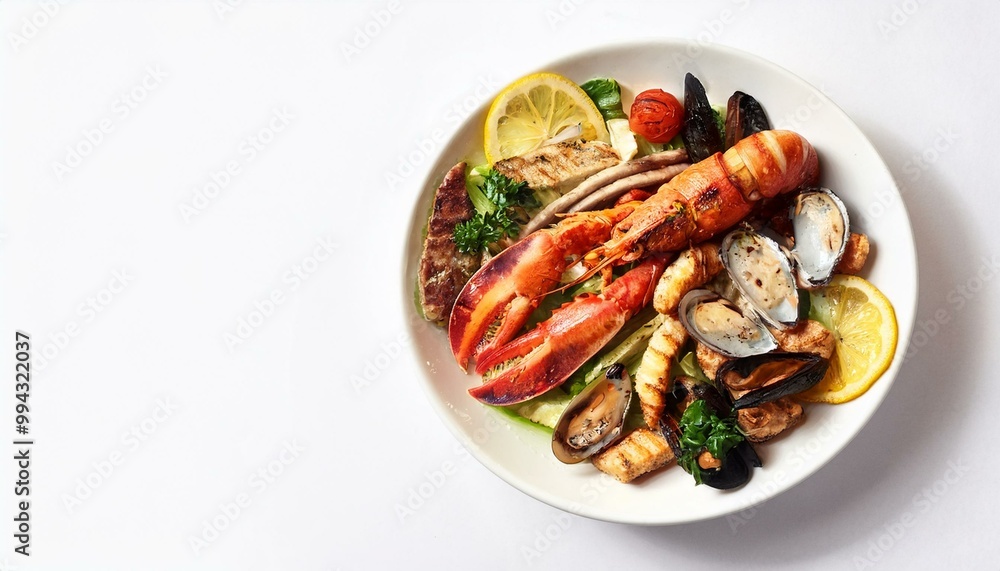 Grilled red lobster and fresh vegetables, a healthy and delicious meal Grilled red lobster and fresh vegetables, a healthy and delicious meal