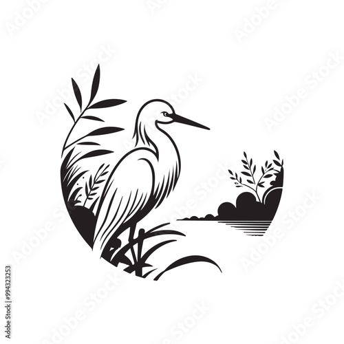 Little Egret Silhouette Vector Illustration – Elegant Stock Graphics