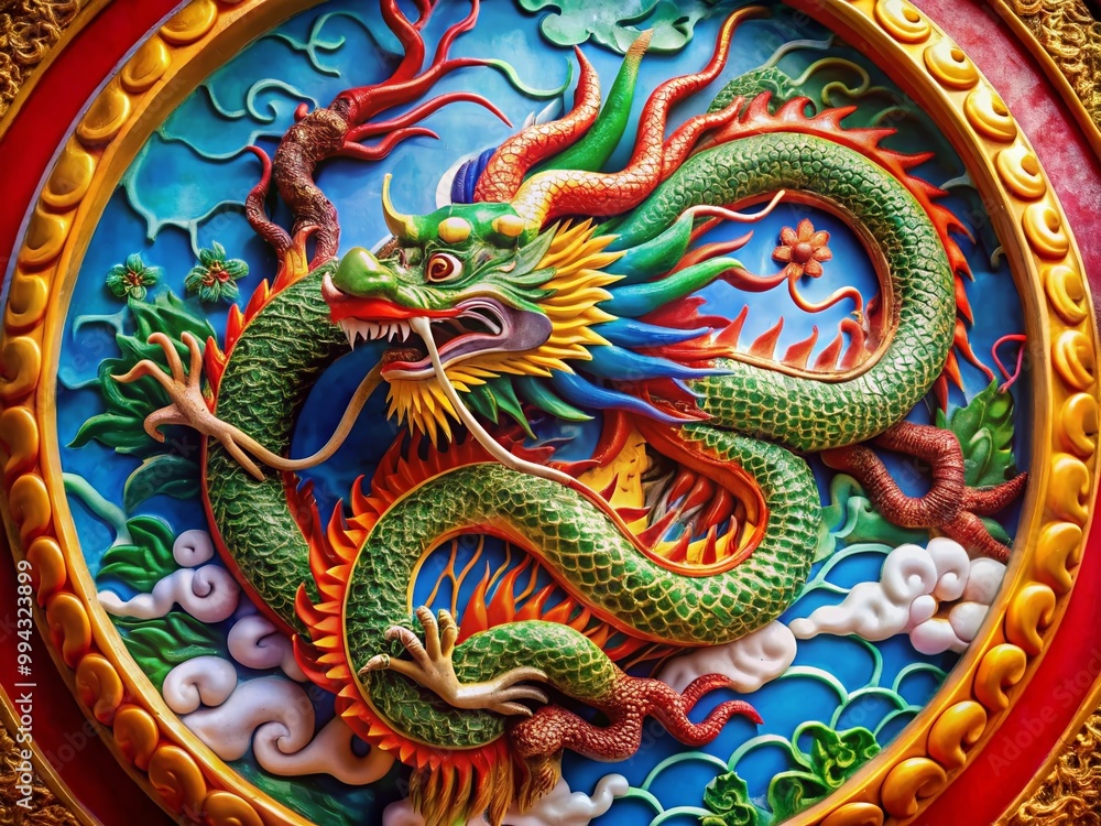 custom made wallpaper toronto digitalMajestic Chinese Dragon Encircled by an Intricate Circular Design Symbolizing Power and Wisdom